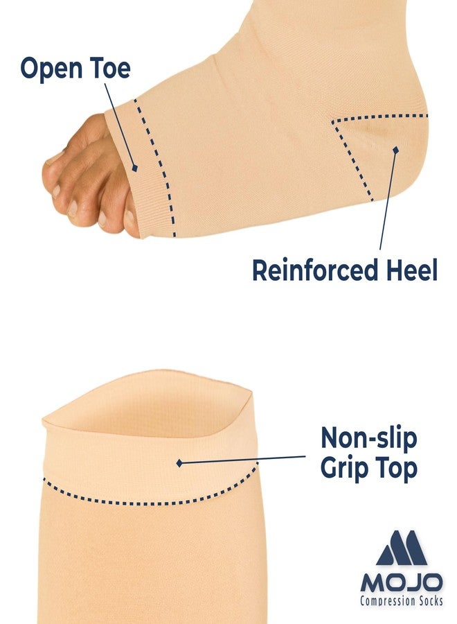 Mojo Compression socks Compression Socks for Women and Men 20-30 mmHg Wide Calf - Big and Tall Open Toe Compression Stockings for Nursing, Airplane, Varicose Veins Circulation - Beige, 5X-Large - AB211 - Image 3